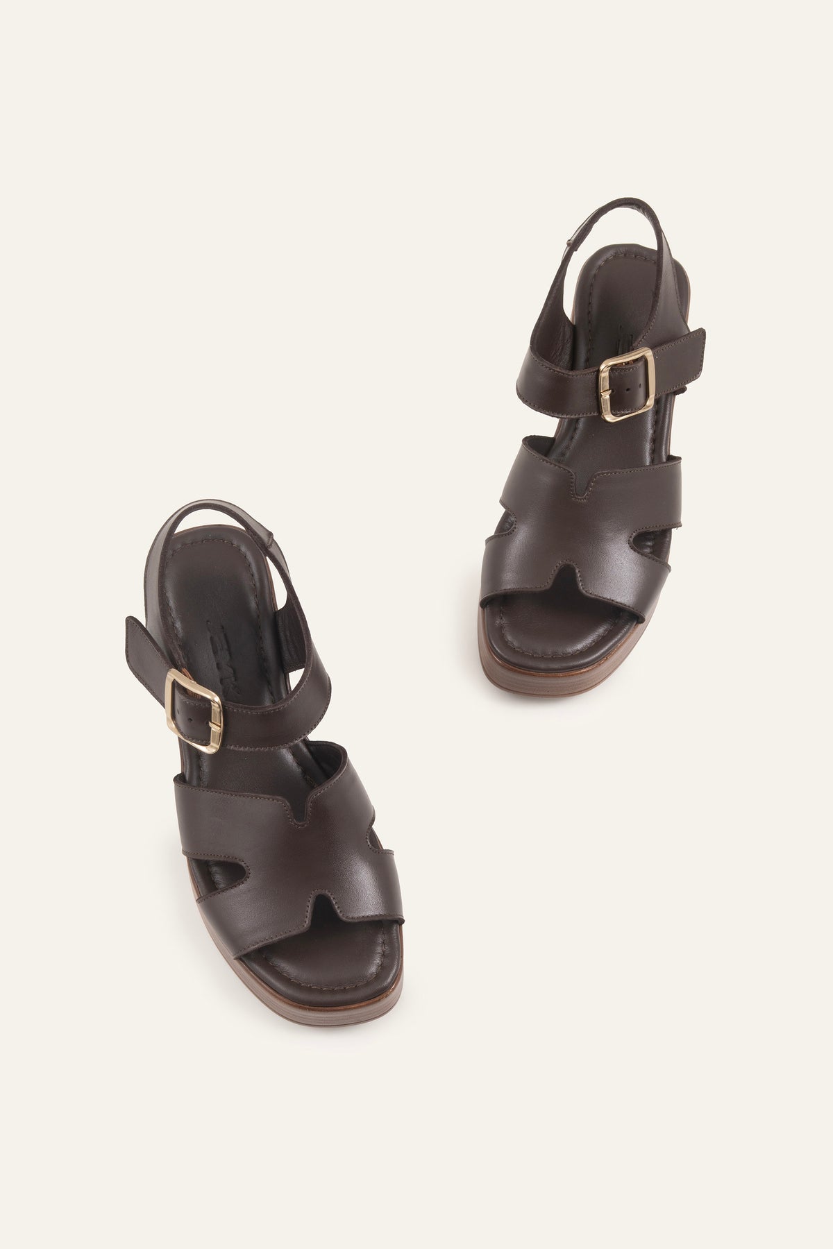Modena Genuine Leather Women Platform Heel Sandals Dark Brown - view 4