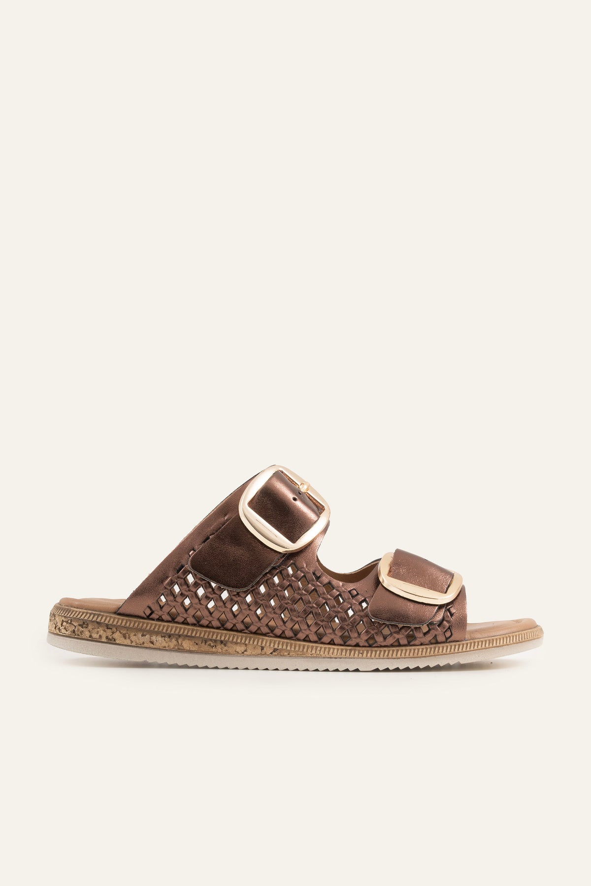 Mykonos Genuine Leather Women Flat Slides Bronze - view 1