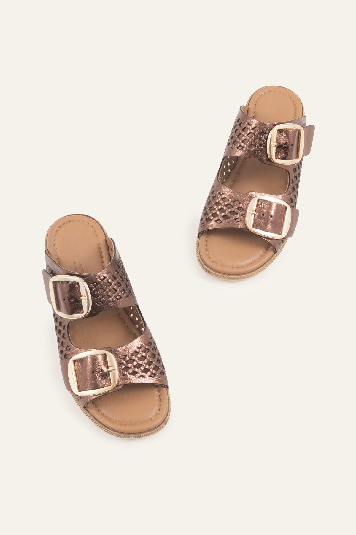 Mykonos Genuine Leather Women Flat Slides Bronze - view 4