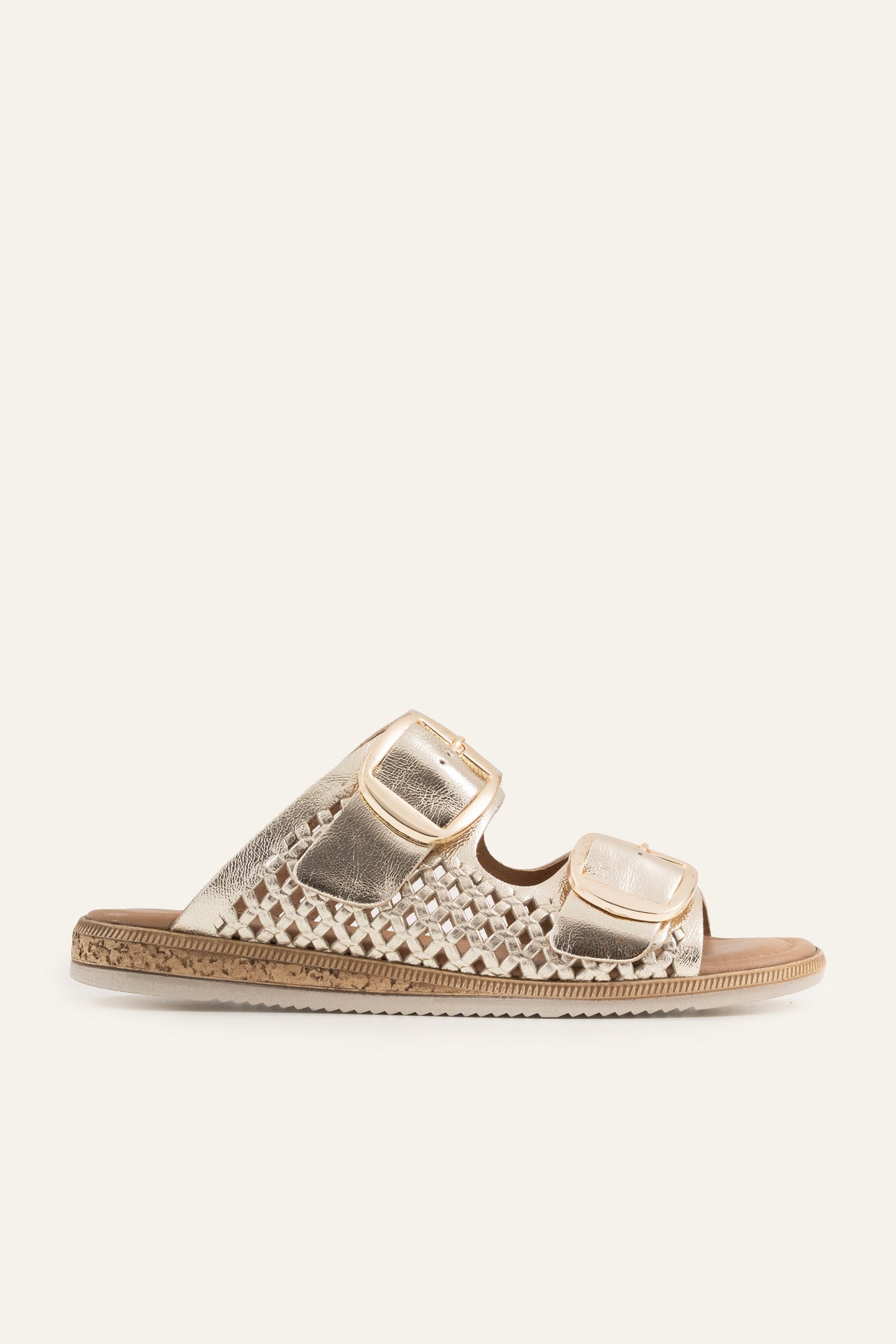 Mykonos Genuine Leather Women Flat Slides Gold - view 1