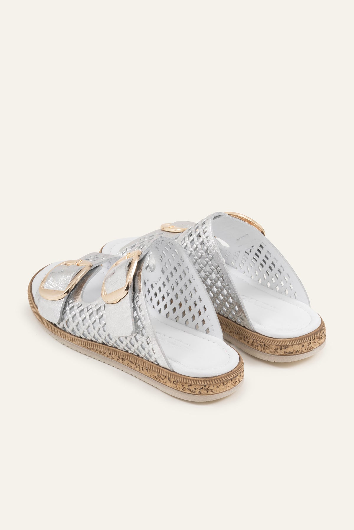 Mykonos Genuine Leather Women Flat Slides Silver - view 3