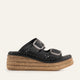 Naxos Genuine Leather Women Espadrille Slides Black