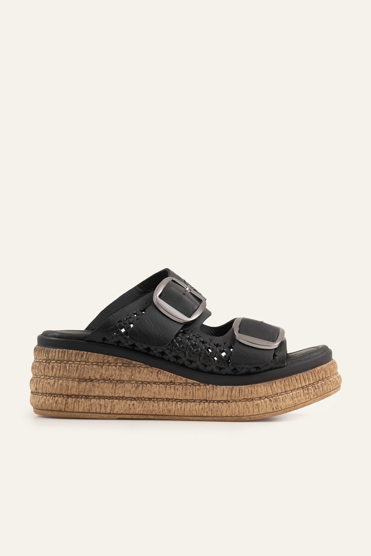 Naxos Genuine Leather Women Espadrille Slides Black - view 1
