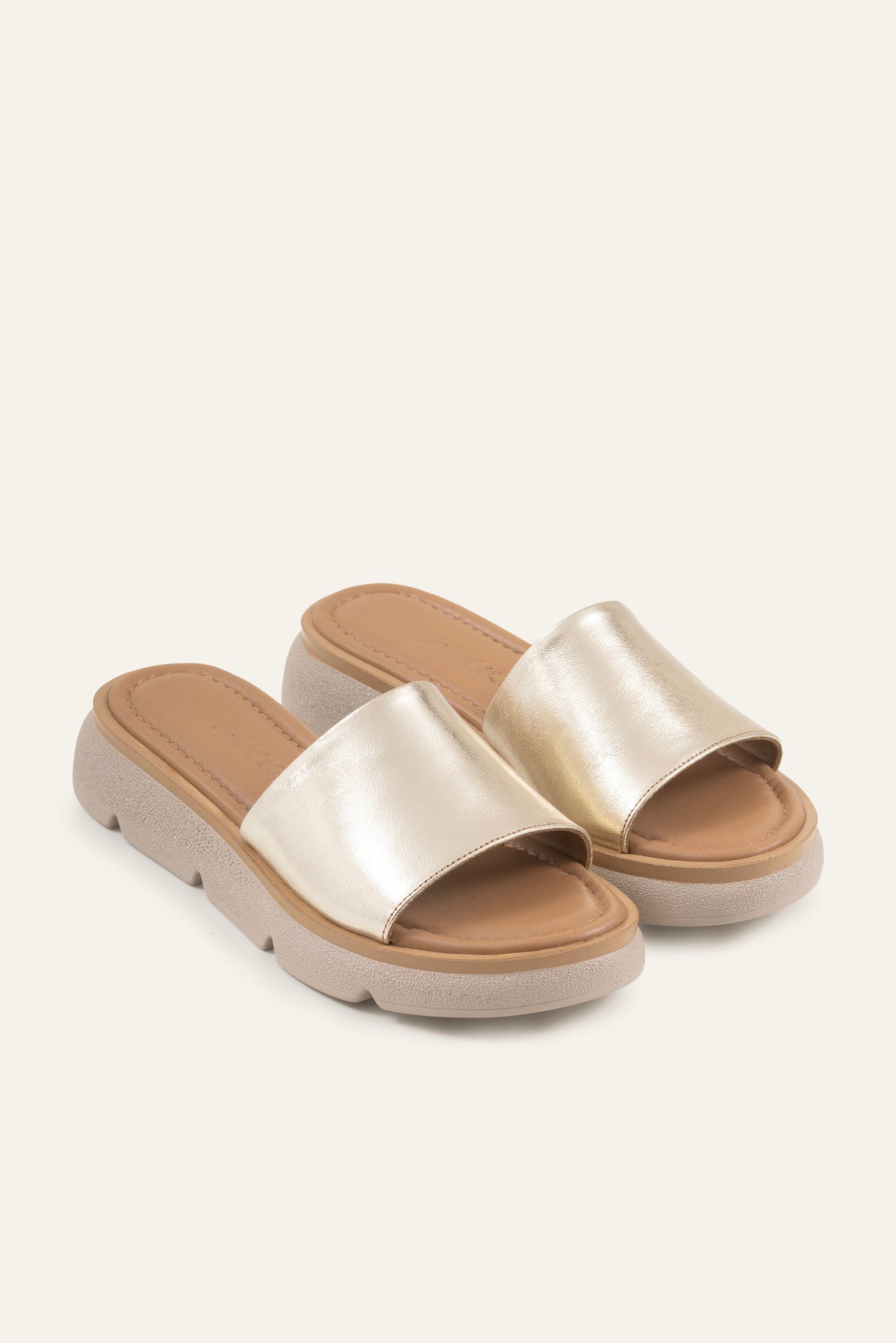 Nizza Genuine Leather Women Flat Slides Gold - view 2