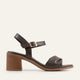 Parma Genuine Leather Women Block Heel Sandals Dark Brown