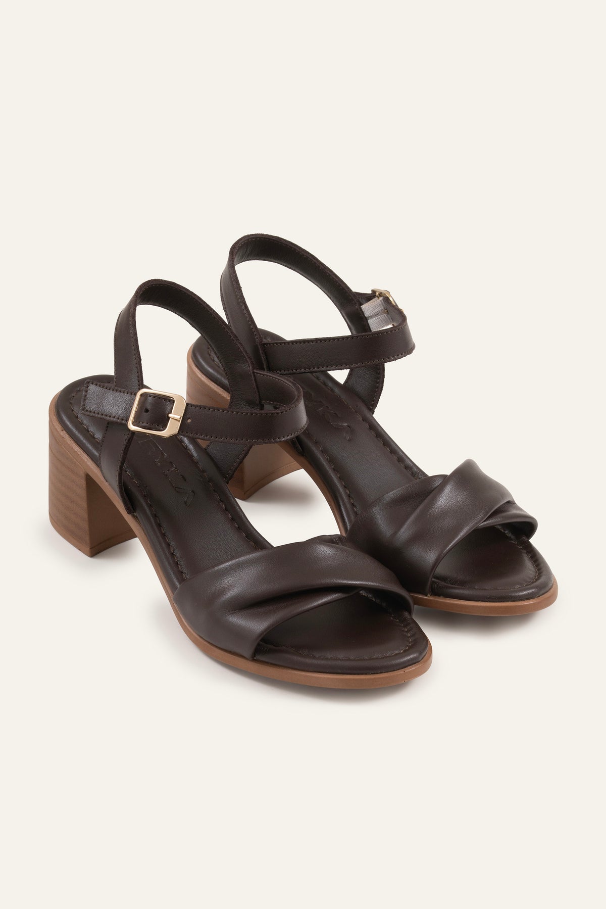 Parma Genuine Leather Women Block Heel Sandals Dark Brown - view 3