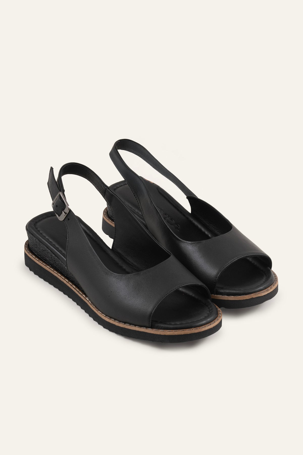 Paros Genuine Leather Women Wedge Sandals Black - view 2