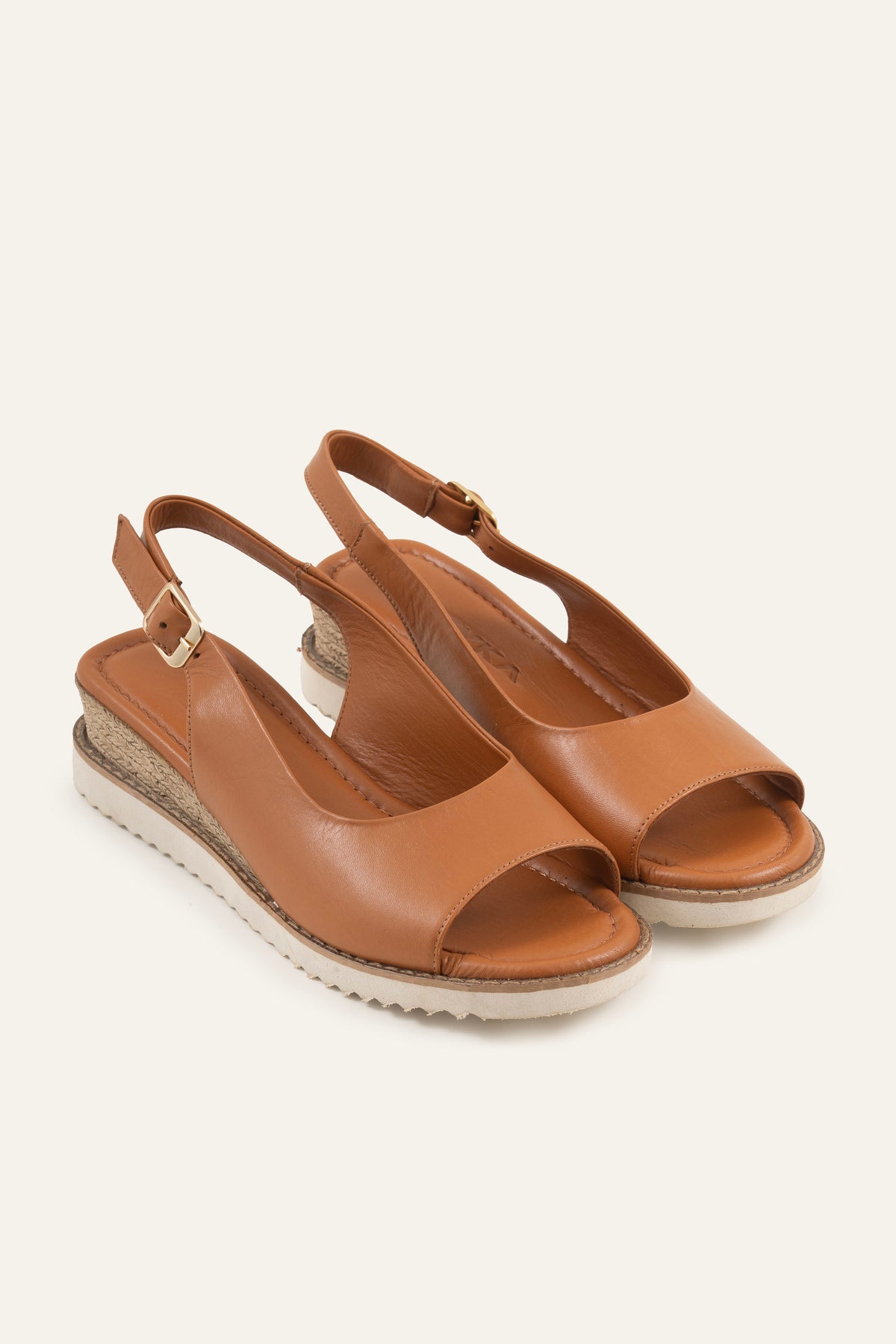 Paros Genuine Leather Women Wedge Sandals Tan - view 2