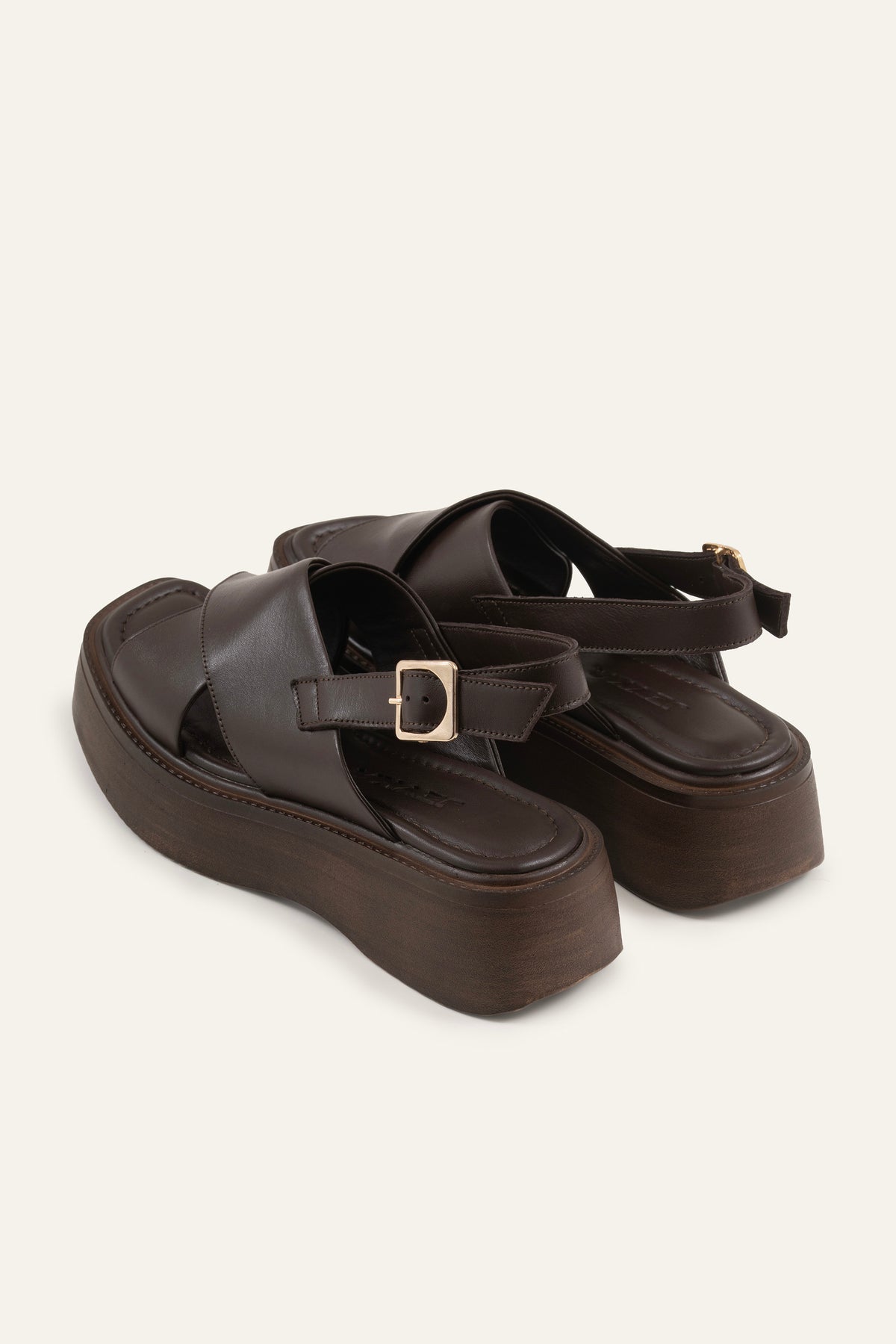 Patara Genuine Leather Women Platform Sandals Dark Brown - view 3
