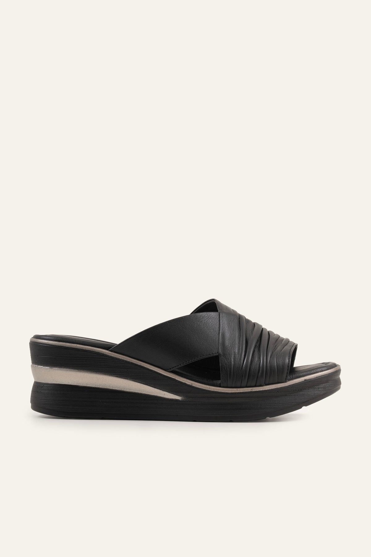Porto Genuine Leather Women Wedge Slides Black - view 1