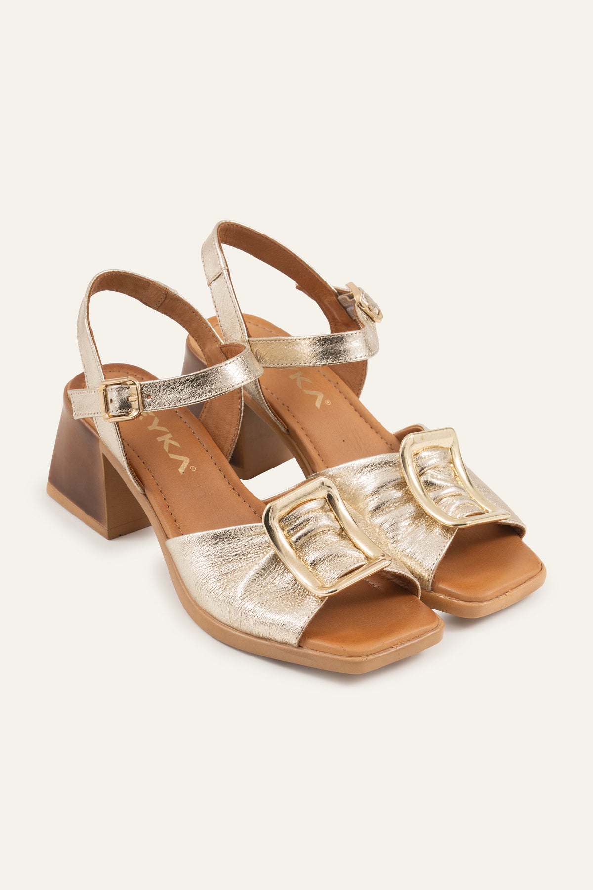 Portofino Genuine Leather Women Block Heel Sandals Gold - view 3