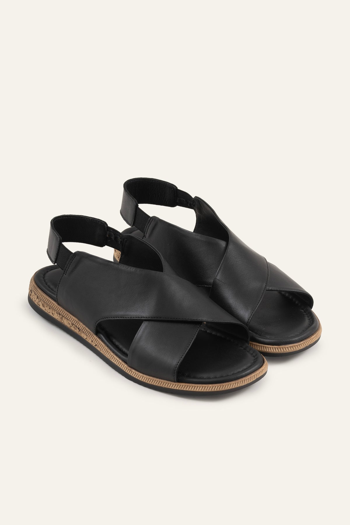 Positano Genuine Leather Women Flat Sandals Black - view 2