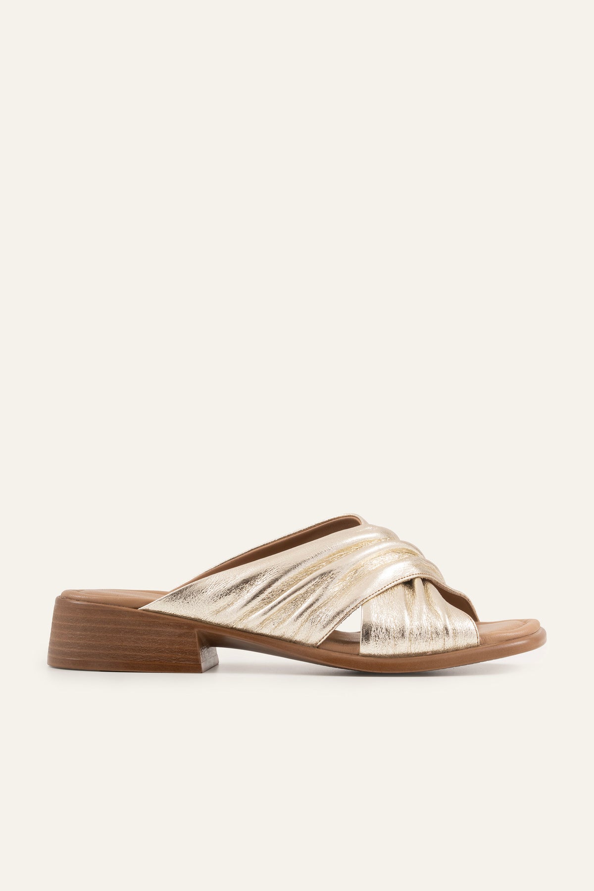 Procida Genuine Leather Women Low Heel Mules Gold - view 1