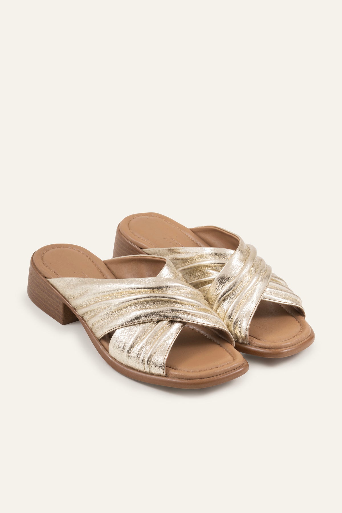 Procida Genuine Leather Women Low Heel Mules Gold - view 2