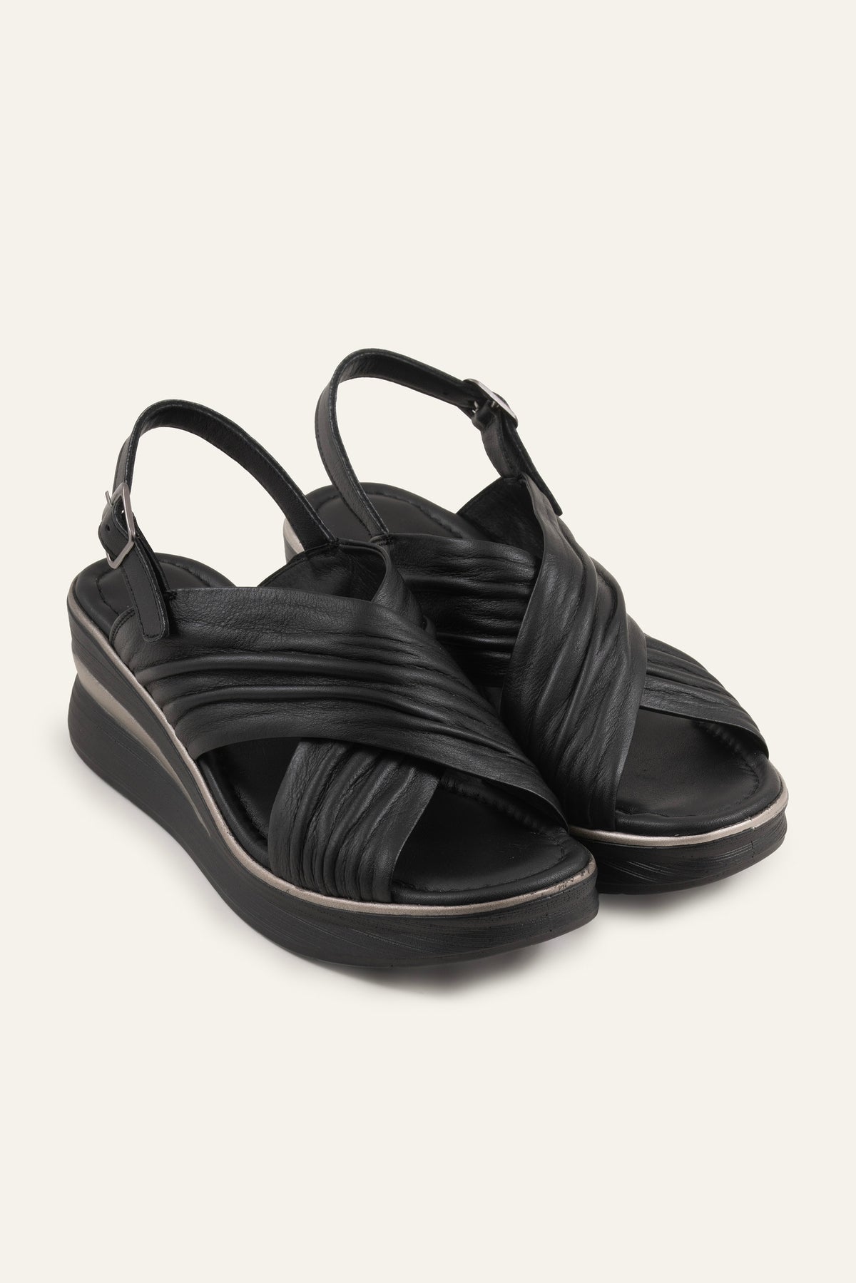Rhodes Genuine Leather Women Wedge Sandals Black - view 2