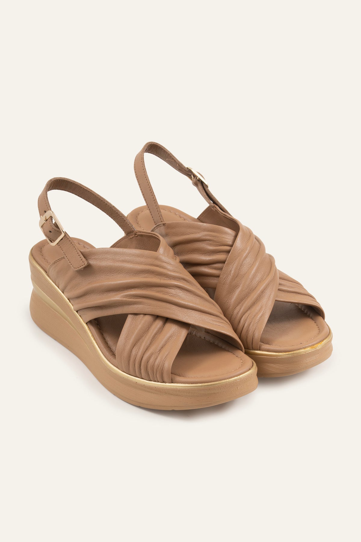 Rhodes Genuine Leather Women Wedge Sandals Taupe - view 2