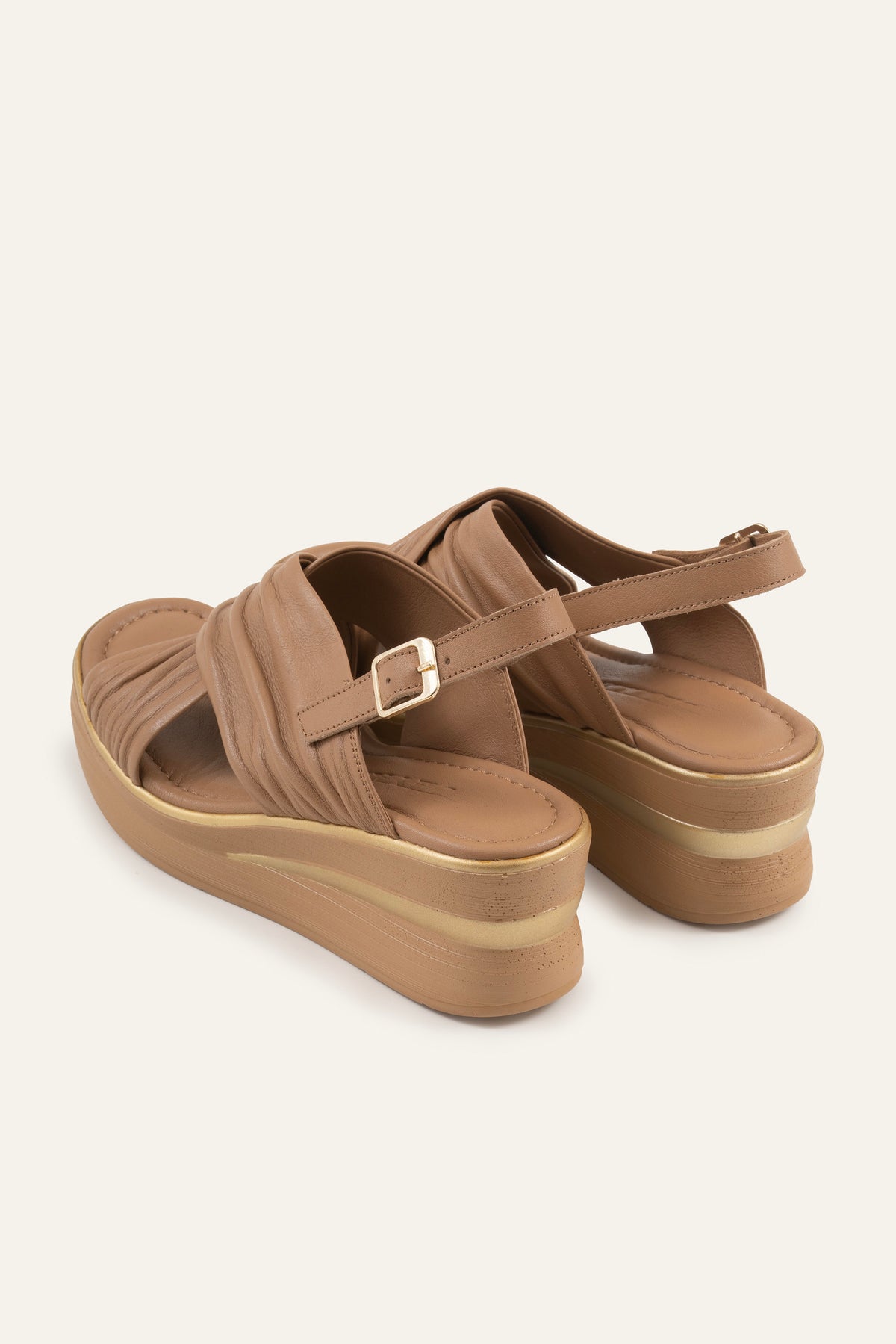 Rhodes Genuine Leather Women Wedge Sandals Taupe - view 3