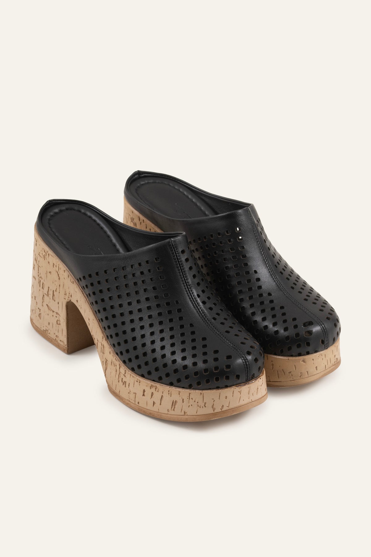 Ronda Genuine Leather Women Cork Heel Clogs Black - view 2