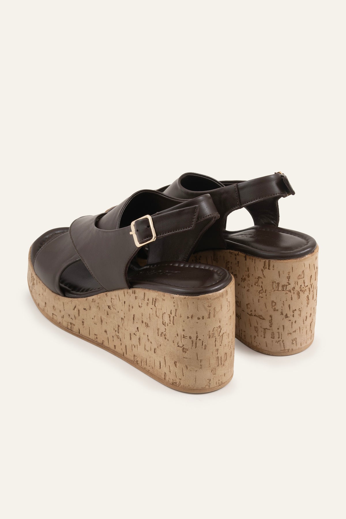Santorini Genuine Leather Women Cork Wedge Sandals Dark Brown - view 3