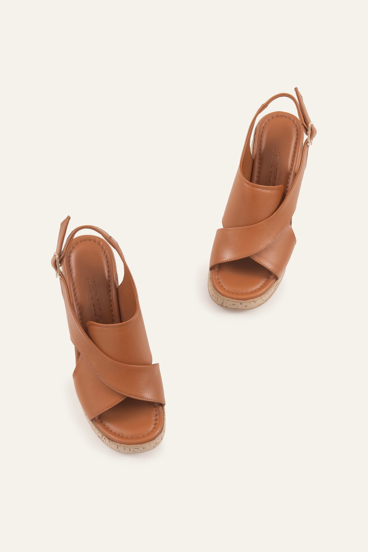 Santorini Genuine Leather Women Cork Wedge Sandals Tan - view 4