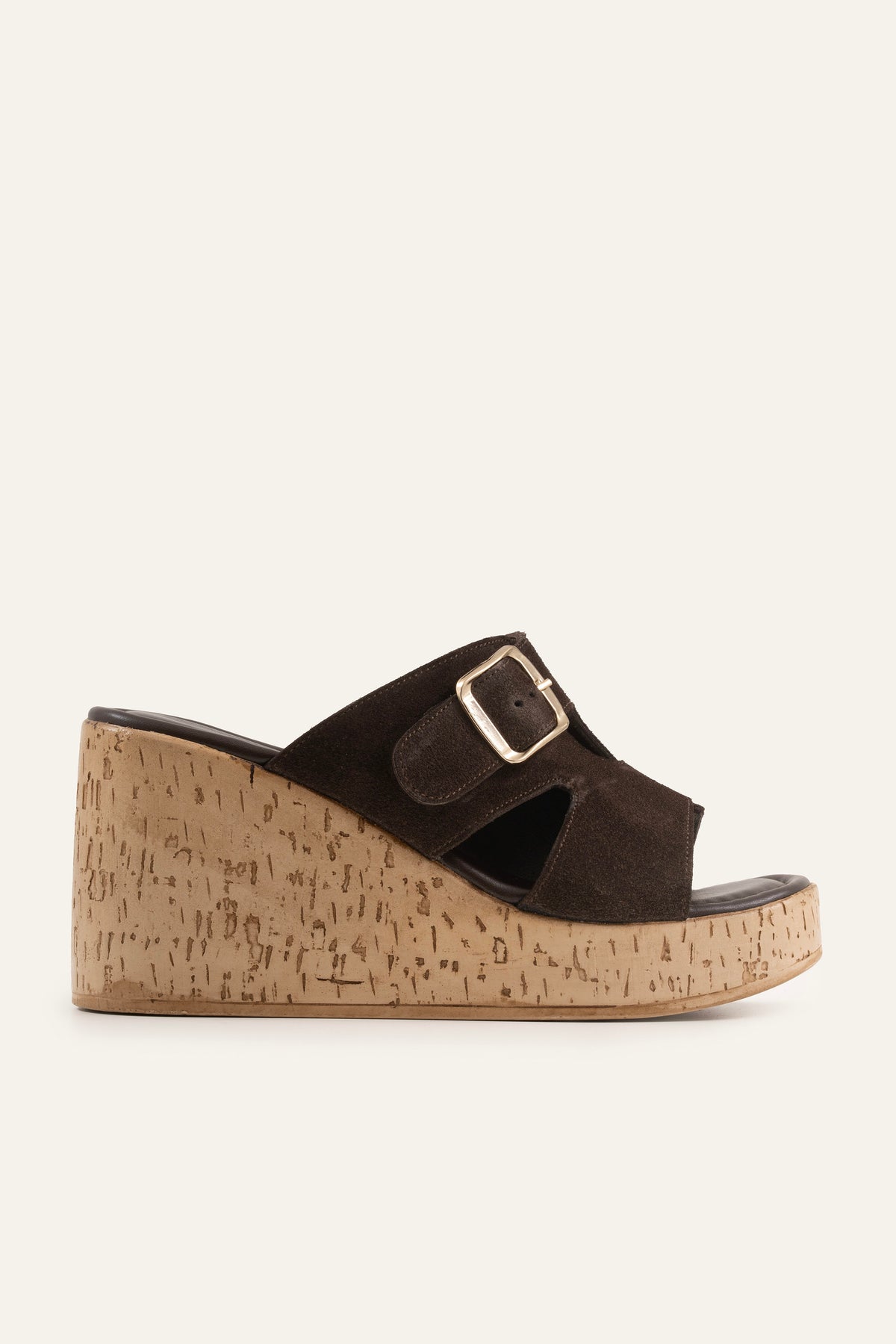 Sevilla Genuine Suede Women Cork Wedge Slides Dark Brown - view 1
