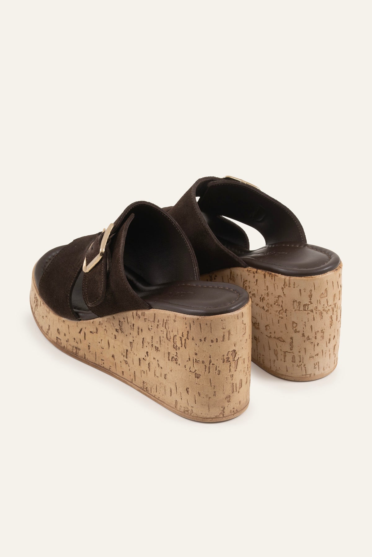 Sevilla Genuine Suede Women Cork Wedge Slides Dark Brown - view 3