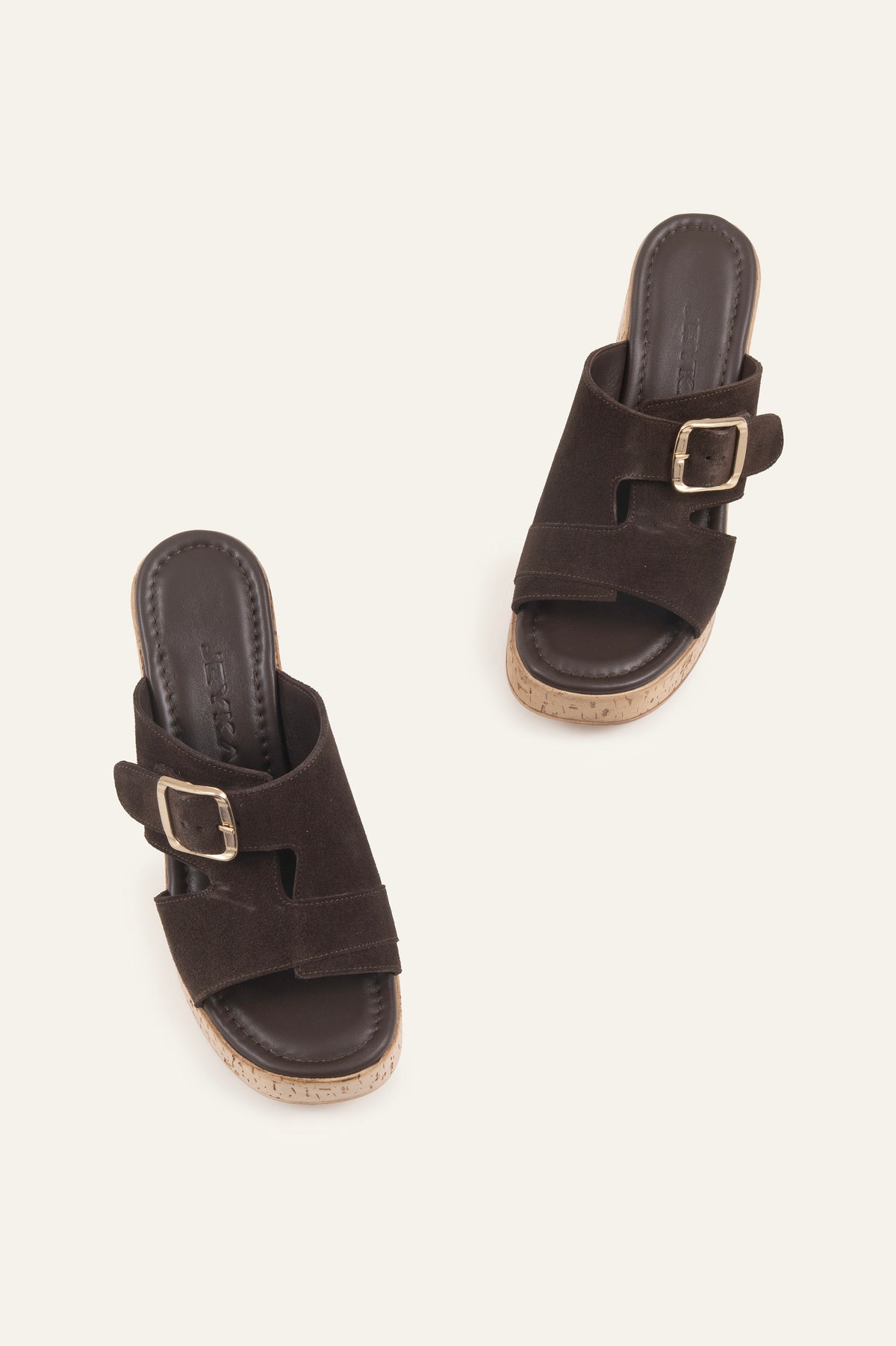 Sevilla Genuine Suede Women Cork Wedge Slides Dark Brown - view 4