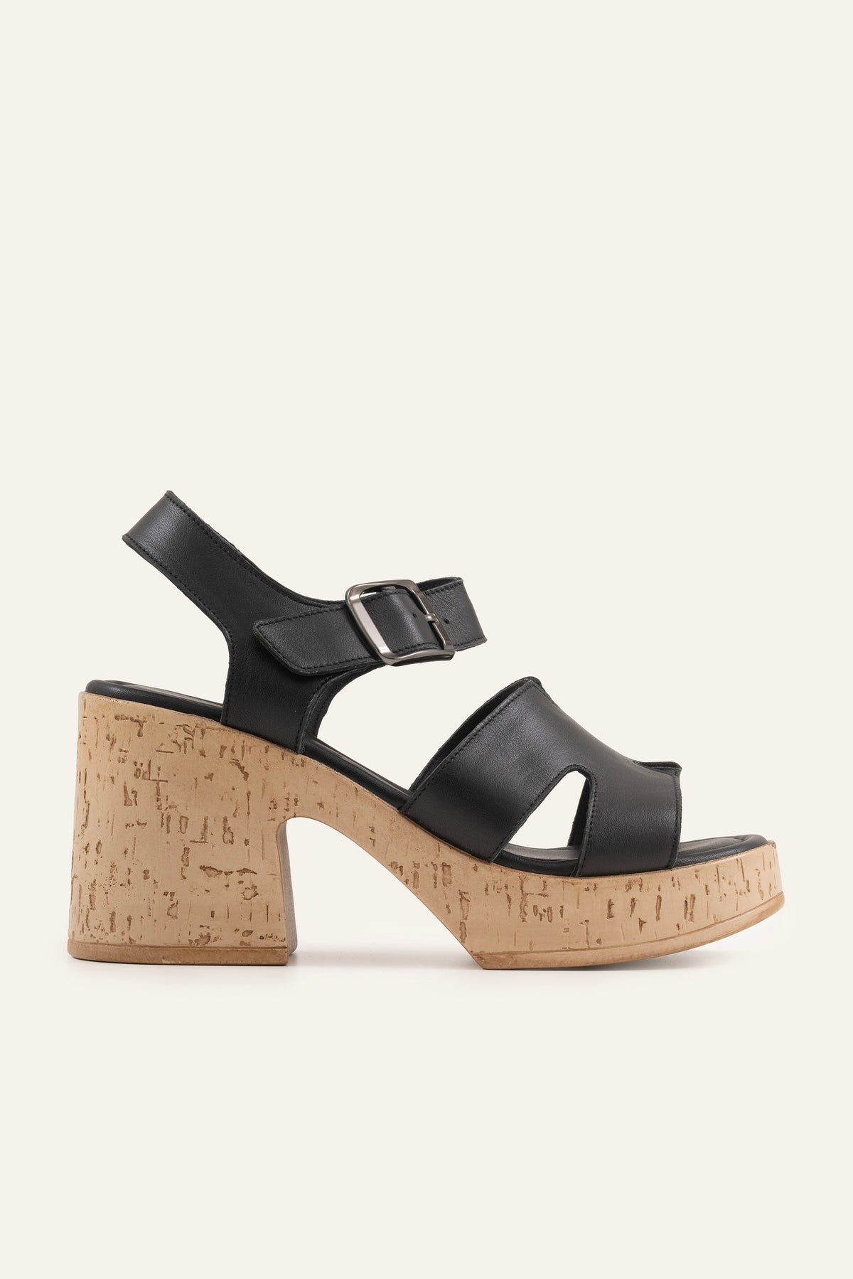 Sorrento Genuine Leather Women Cork Heel Sandals Black - view 1