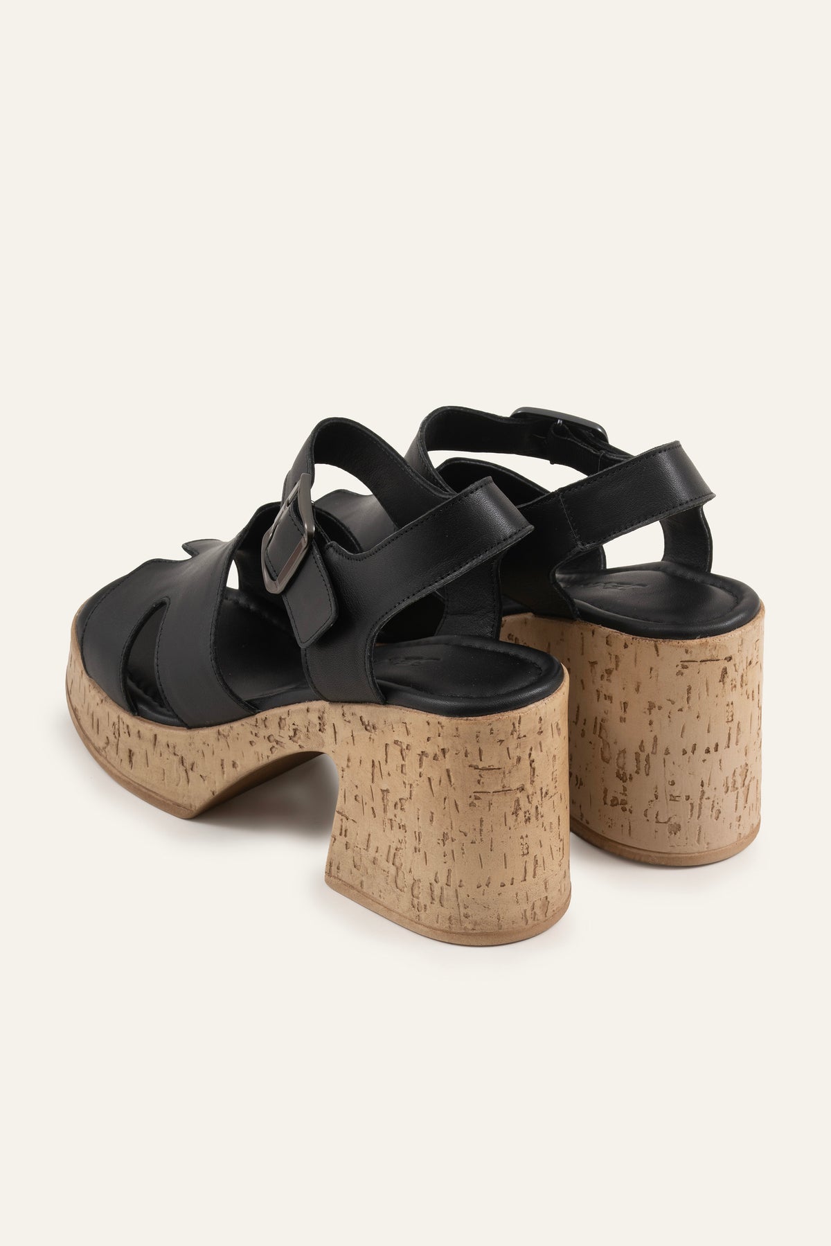 Sorrento Genuine Leather Women Cork Heel Sandals Black - view 3