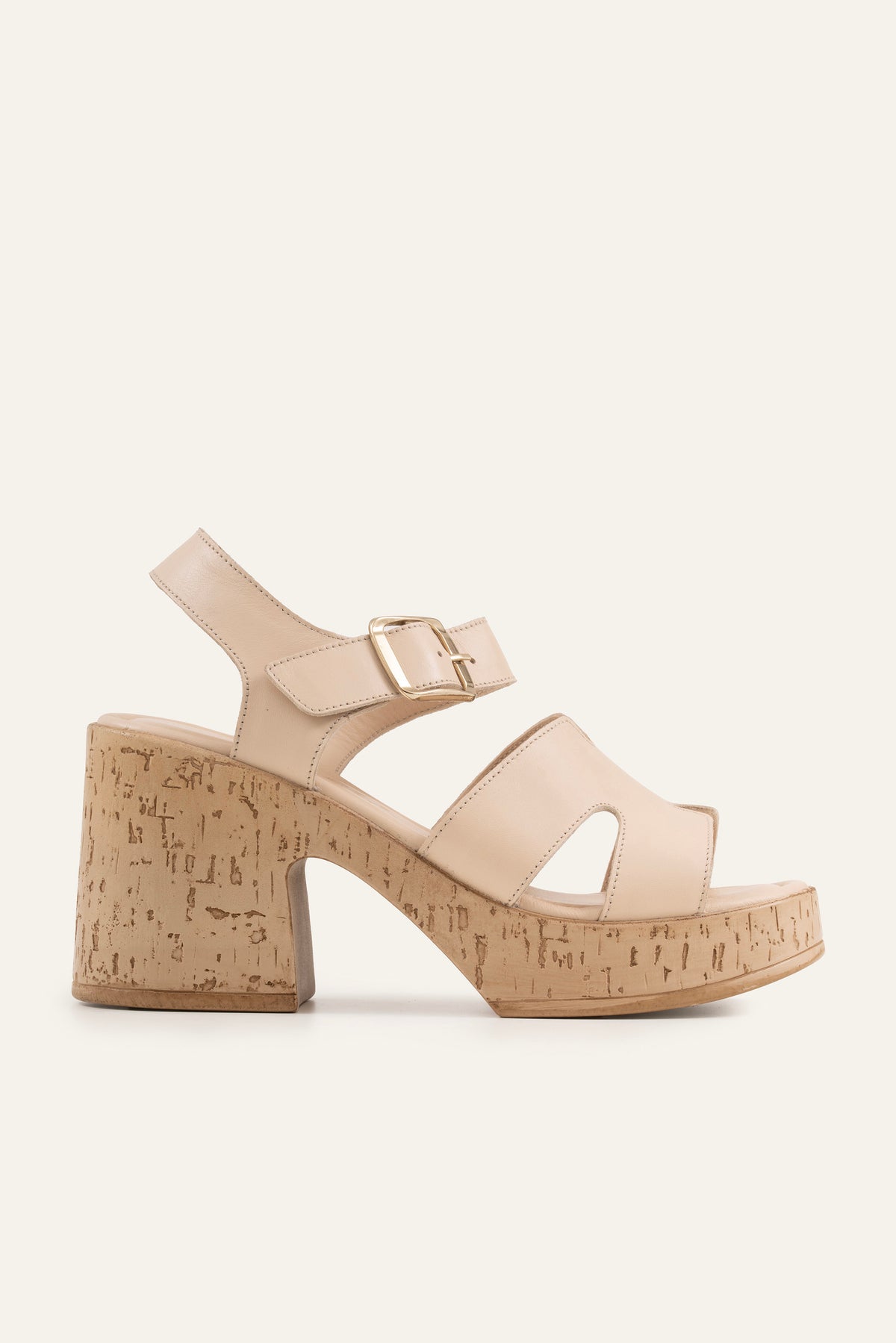 Sorrento Genuine Leather Women Cork Heel Sandals Cream - view 1