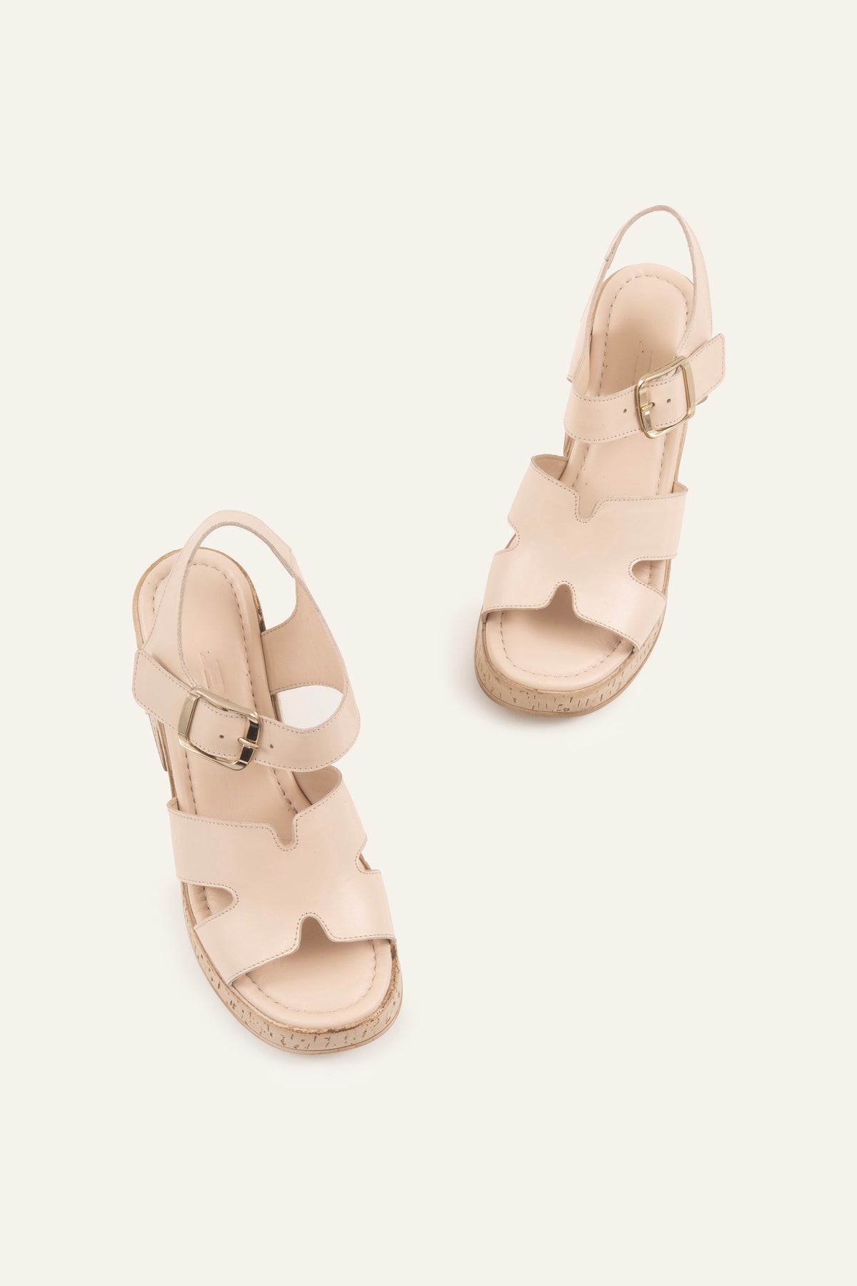 Sorrento Genuine Leather Women Cork Heel Sandals Cream - view 4