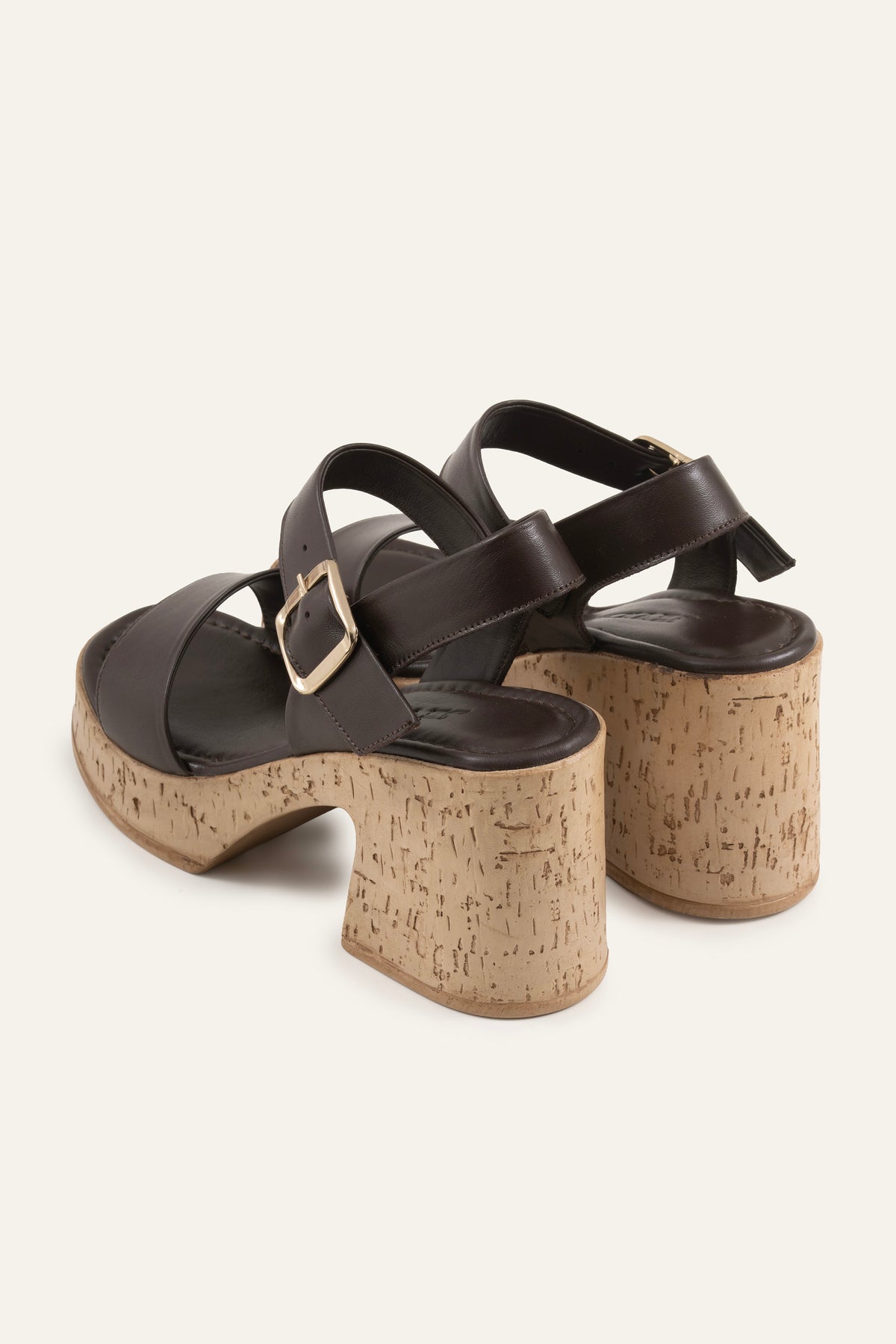 Taormina Genuine Leather Women Cork Heel Sandals Dark Brown - view 3