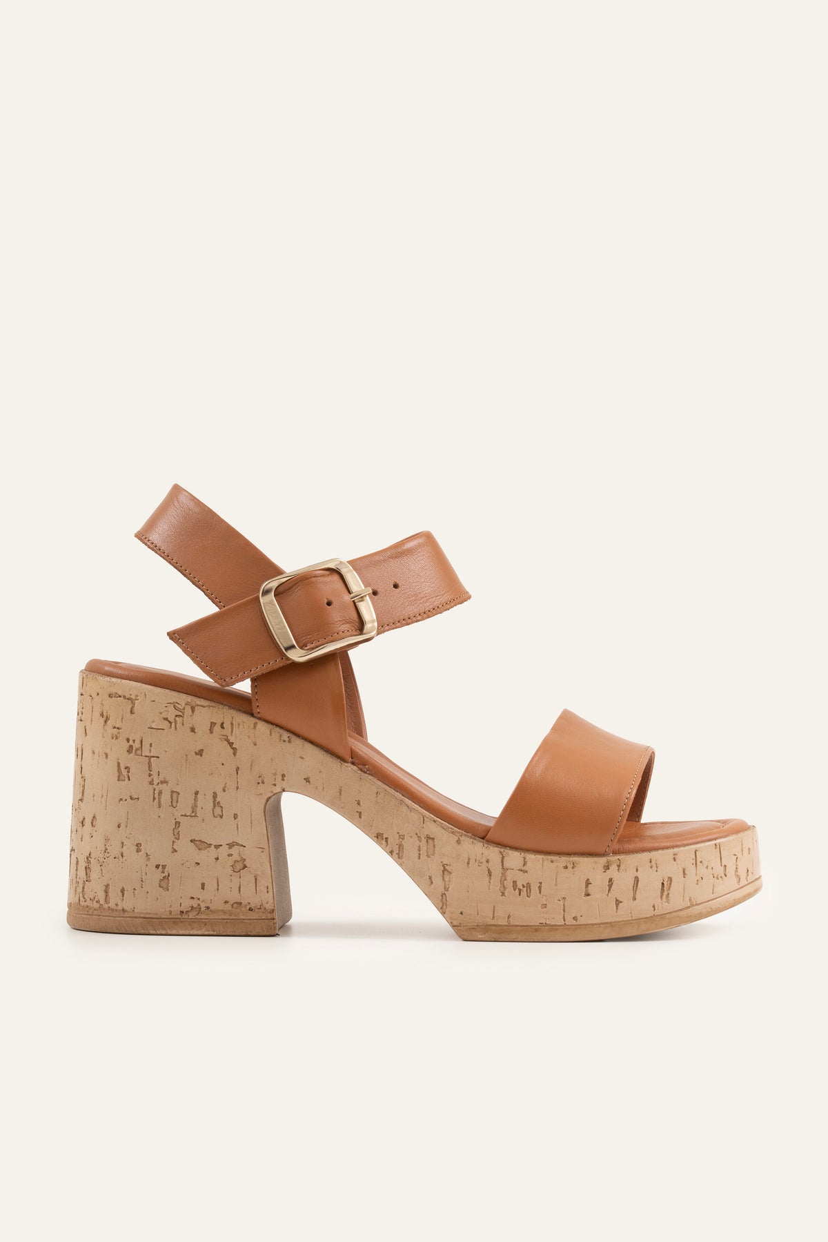 Taormina Genuine Leather Women Cork Heel Sandals Tan - view 1