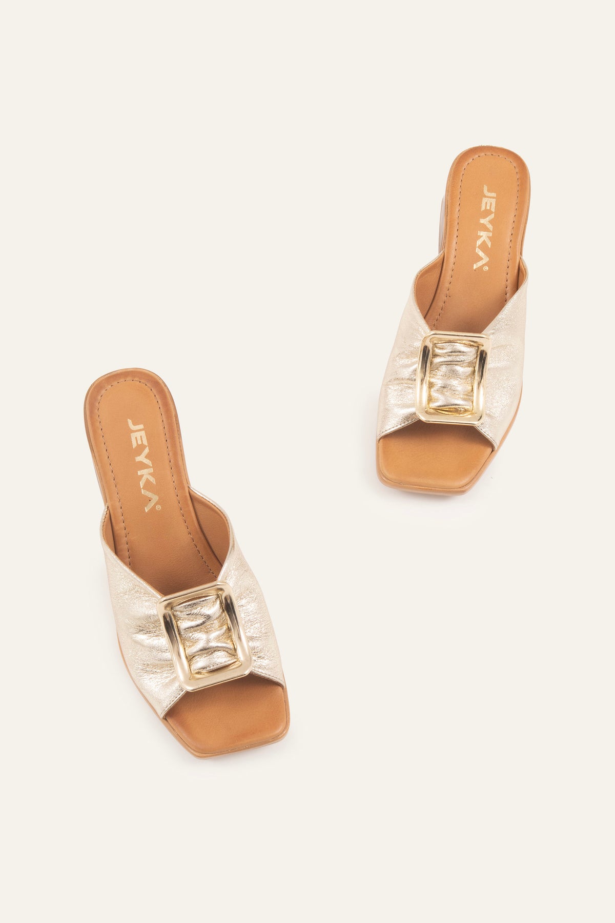 Trieste Genuine Leather Women Block Heel Mules Gold - view 4
