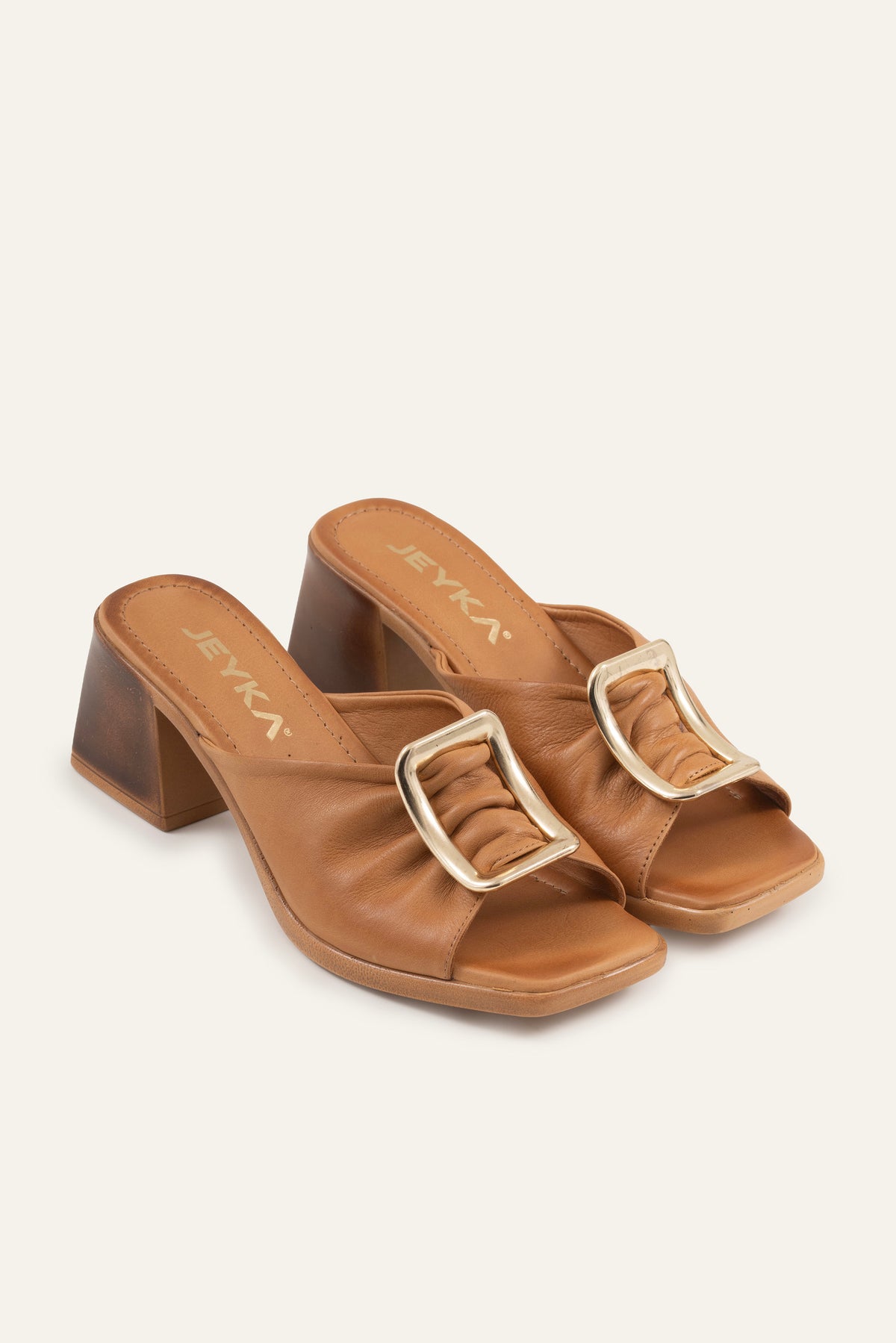 Trieste Genuine Leather Women Block Heel Mules Tan - view 3