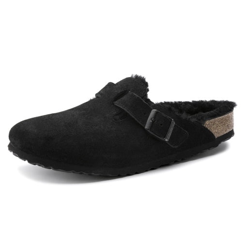 Boston Shearling Black Suede Leather/Shearling Narrow