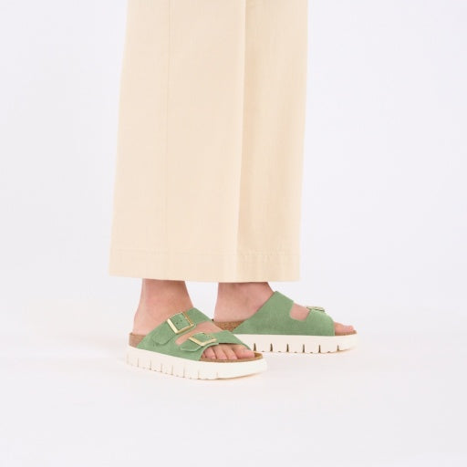 Arizona Chunky Green Tea Suede Leather Narrow