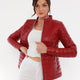 Clara Puffer Red Leather Jacket Women Jeyka