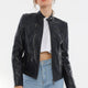 Nita Navy Blue Leather Jacket Women Jeyka