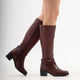 Belle Wide Calf Genuine Leather  Burgundy Boots