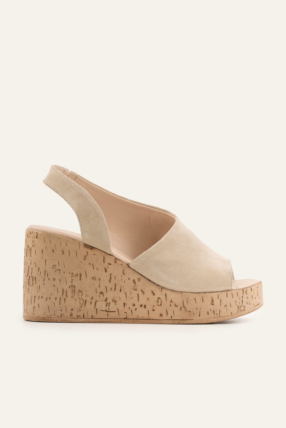 Alacati Genuine Suede Women Cork Wedge Sandals Beige - view 1