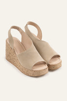 Alacati Genuine Suede Women Cork Wedge Sandals Beige - view 2