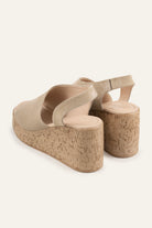 Alacati Genuine Suede Women Cork Wedge Sandals Beige - view 3