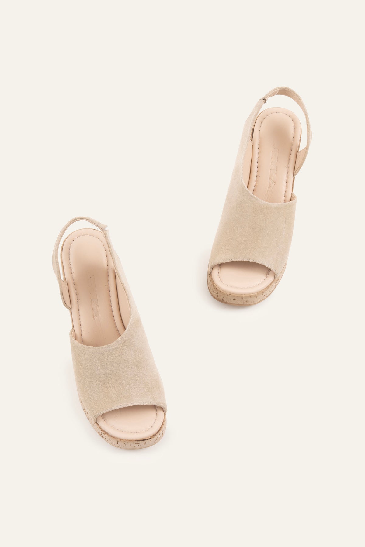 Alacati Genuine Suede Women Cork Wedge Sandals Beige - view 4