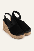 Alacati Genuine Suede Women Cork Wedge Sandals Black - view 2