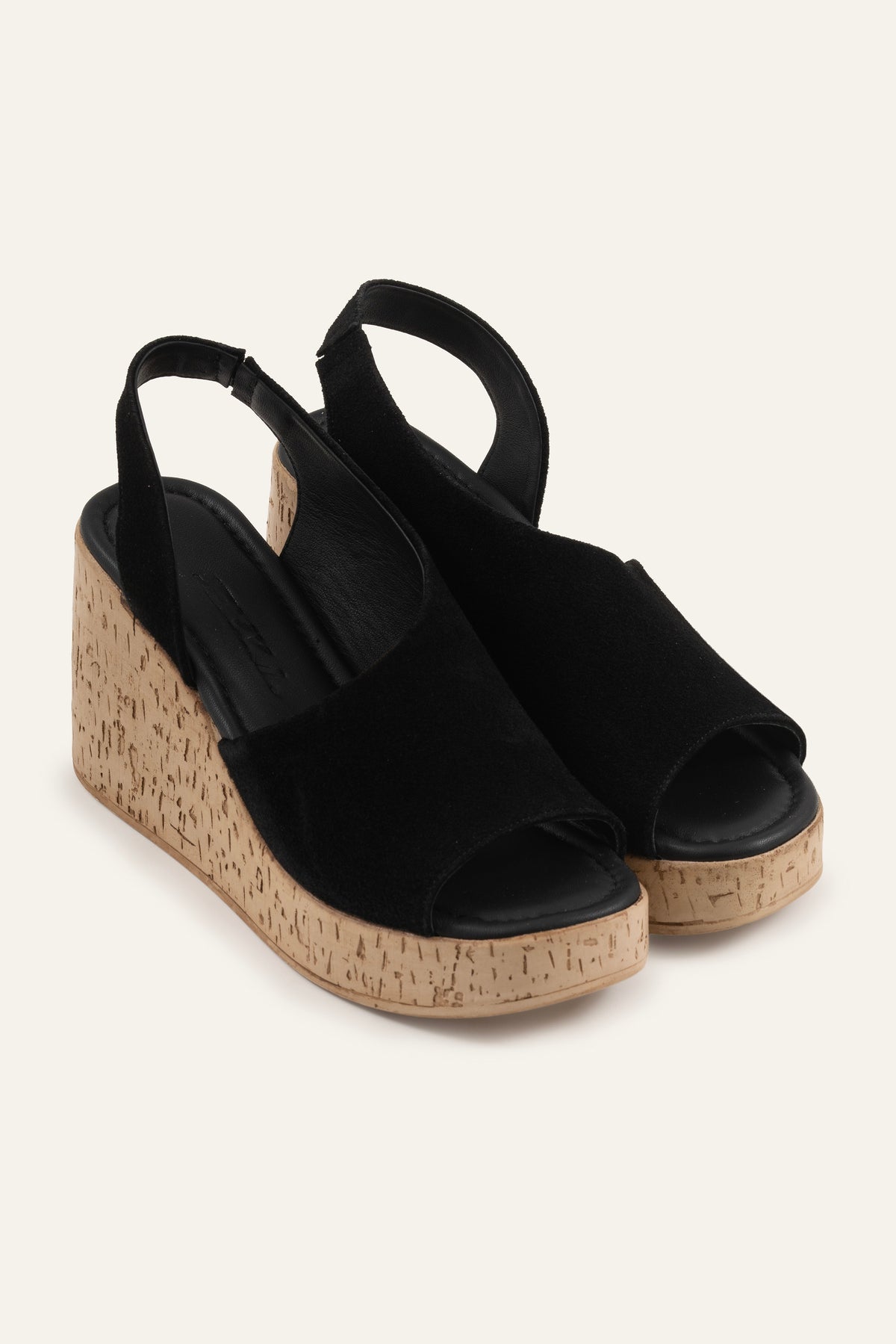 Alacati Genuine Suede Women Cork Wedge Sandals Black - view 2