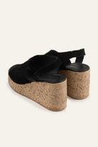 Alacati Genuine Suede Women Cork Wedge Sandals Black - view 3