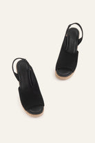 Alacati Genuine Suede Women Cork Wedge Sandals Black - view 4