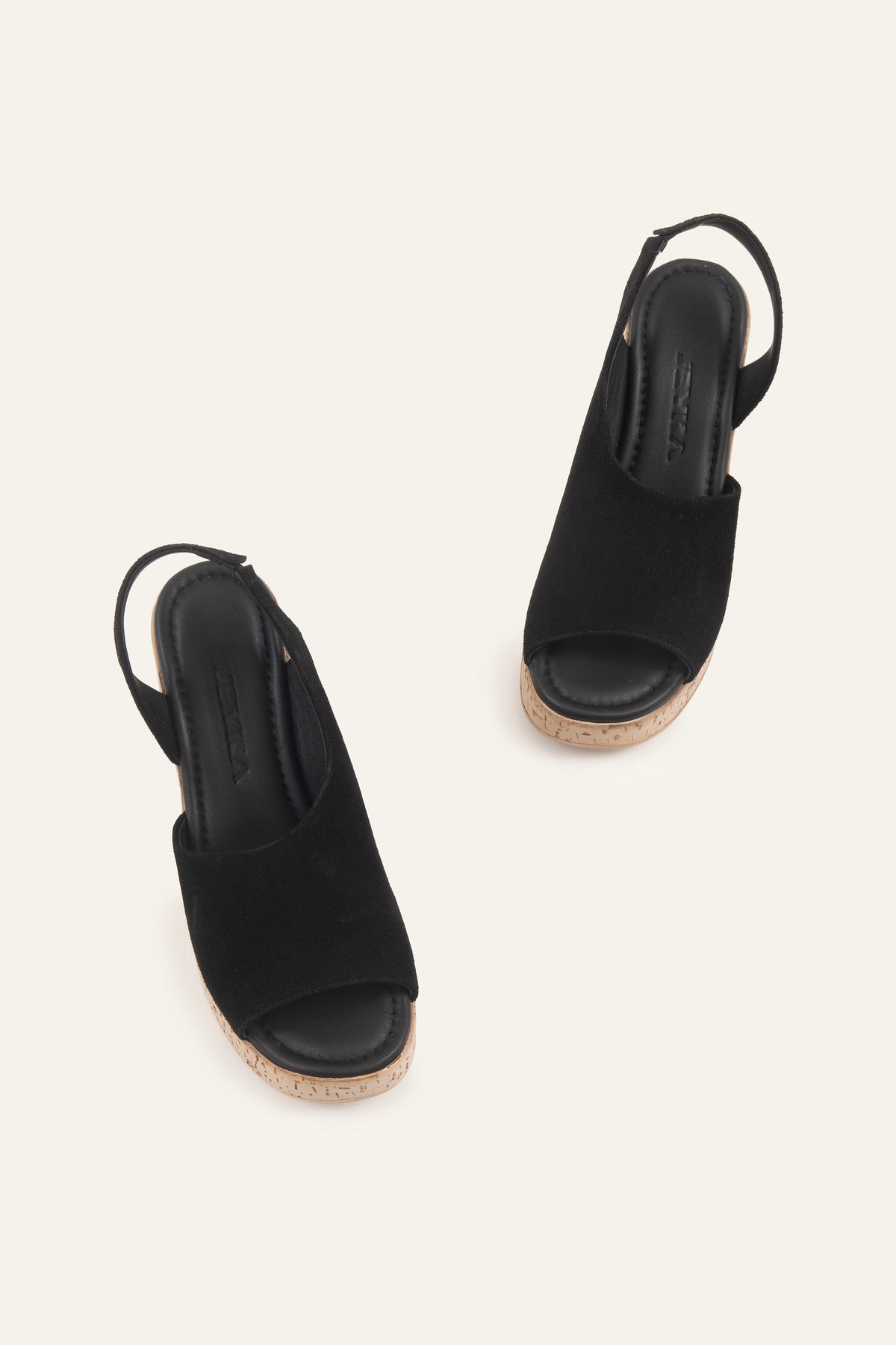 Alacati Genuine Suede Women Cork Wedge Sandals Black - view 4