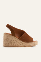 Alacati Genuine Suede Women Cork Wedge Sandals Brown - view 1